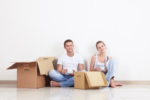 Packed boxes and furniture ready for transport in Kentish Town
