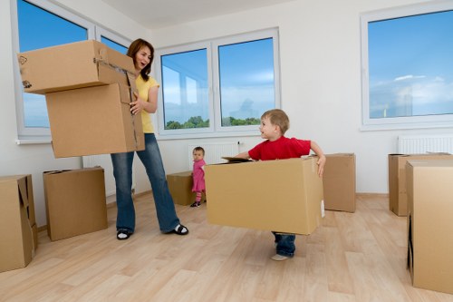 Professional removal company team working in a busy urban setting